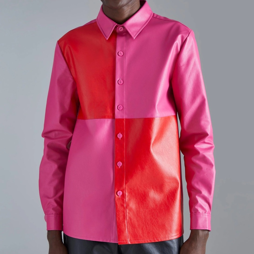 Boohoo Vibrant Pink and Red Button Down Shirt